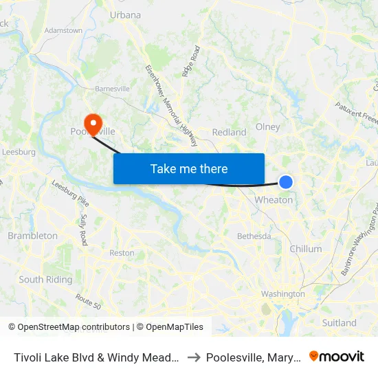Tivoli Lake Blvd & Windy Meadow Ln to Poolesville, Maryland map