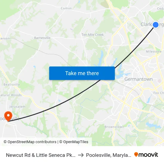 Newcut Rd & Little Seneca Pkwy to Poolesville, Maryland map
