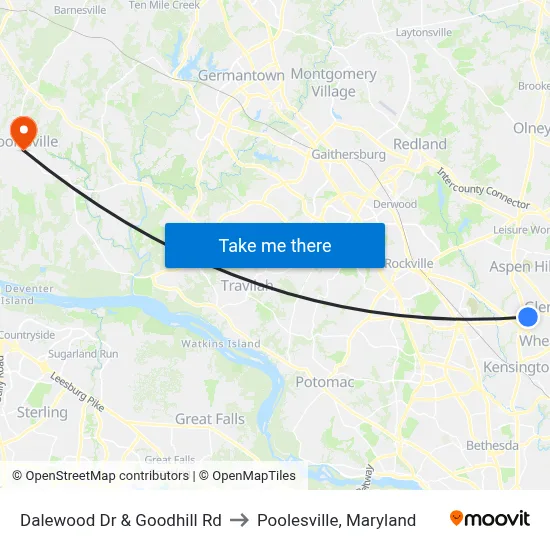 Dalewood Dr & Goodhill Rd to Poolesville, Maryland map