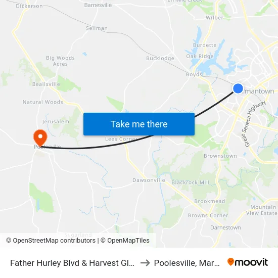 Father Hurley Blvd & Harvest Glen Way to Poolesville, Maryland map