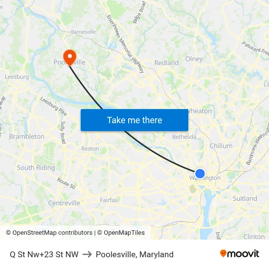 Q St Nw+23 St NW to Poolesville, Maryland map