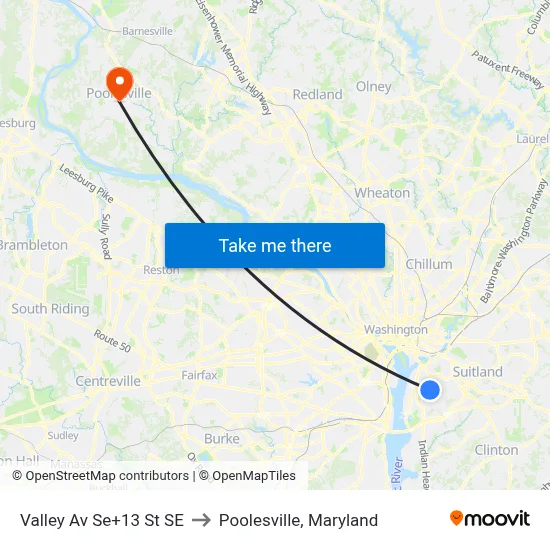 Valley Av Se+13 St SE to Poolesville, Maryland map