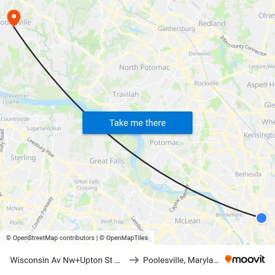 Wisconsin Av Nw+Upton St NW to Poolesville, Maryland map