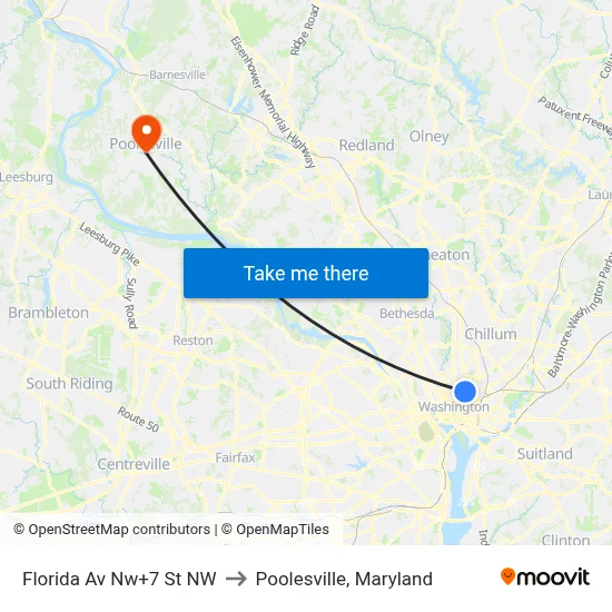 Florida Av Nw+7 St NW to Poolesville, Maryland map