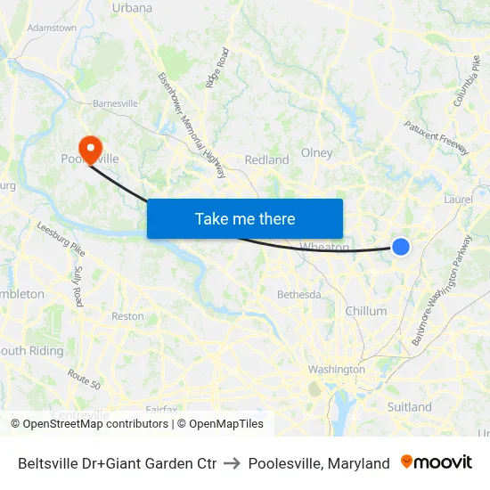 Beltsville Dr+Giant Garden Ctr to Poolesville, Maryland map
