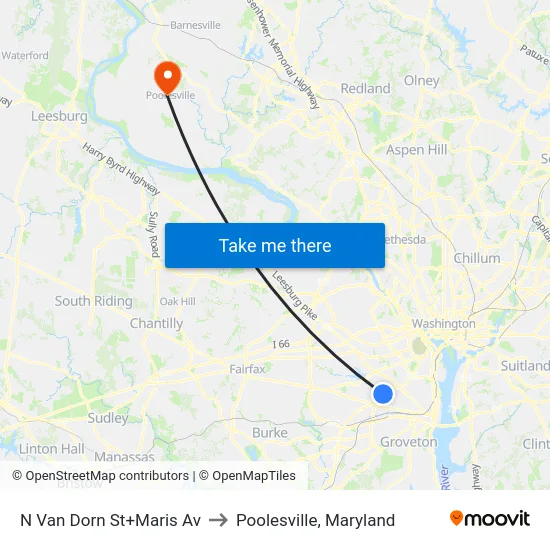 N Van Dorn St+Maris Av to Poolesville, Maryland map