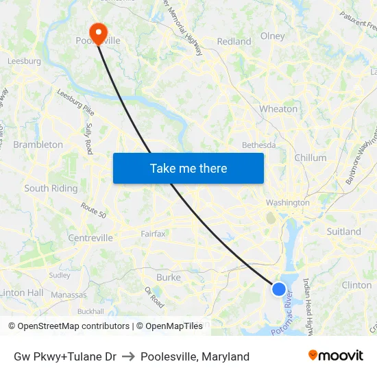 Gw Pkwy+Tulane Dr to Poolesville, Maryland map