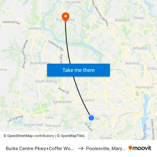 Burke Centre Pkwy+Coffer Woods Rd to Poolesville, Maryland map