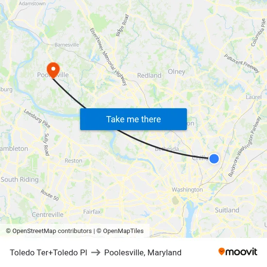 Toledo Ter+Toledo Pl to Poolesville, Maryland map