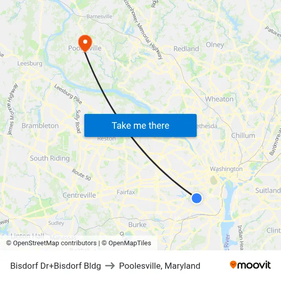 Bisdorf Dr+Bisdorf Bldg to Poolesville, Maryland map