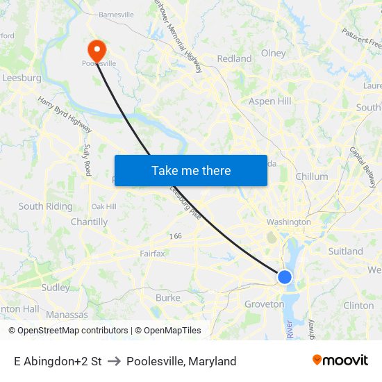 E Abingdon+2 St to Poolesville, Maryland map