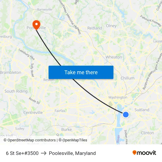 6 St Se+#3500 to Poolesville, Maryland map