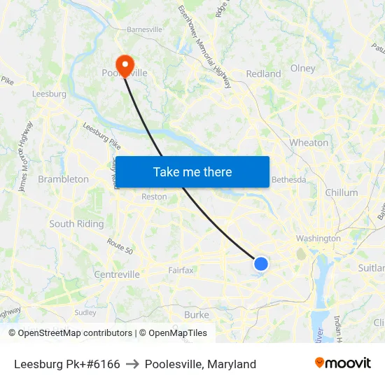 Leesburg Pk+#6166 to Poolesville, Maryland map
