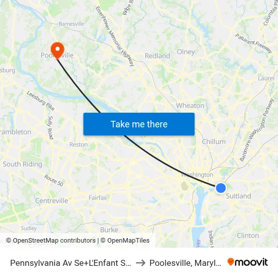 Pennsylvania Av Se+L'Enfant Sq SE to Poolesville, Maryland map