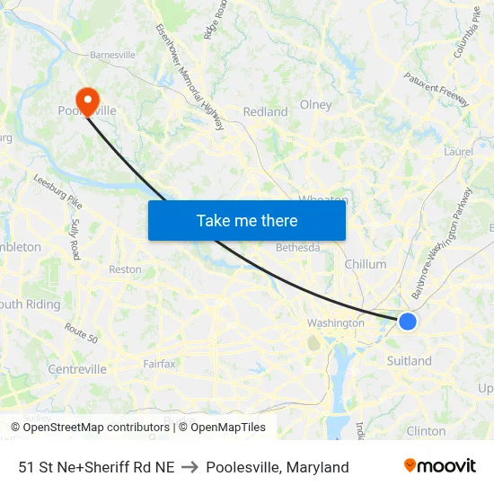 51 St Ne+Sheriff Rd NE to Poolesville, Maryland map