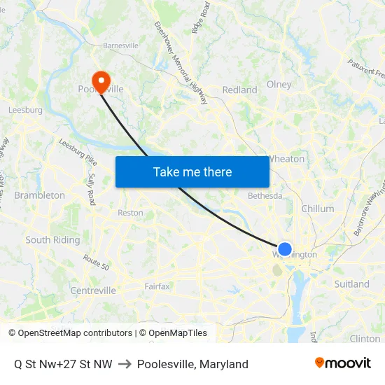 Q St Nw+27 St NW to Poolesville, Maryland map