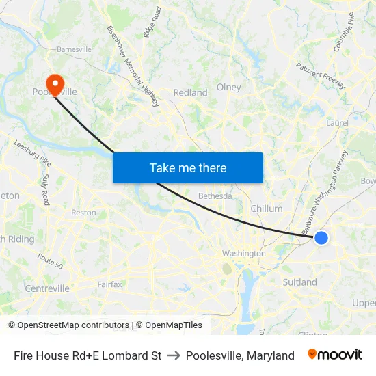 Fire House Rd+E Lombard St to Poolesville, Maryland map