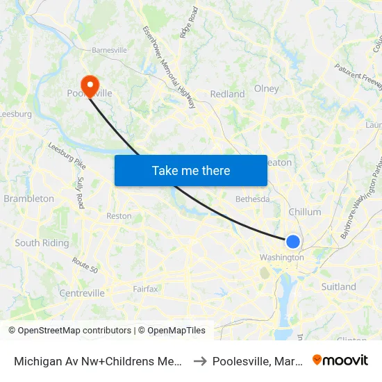 Michigan Av Nw+Childrens Medical Ctr to Poolesville, Maryland map