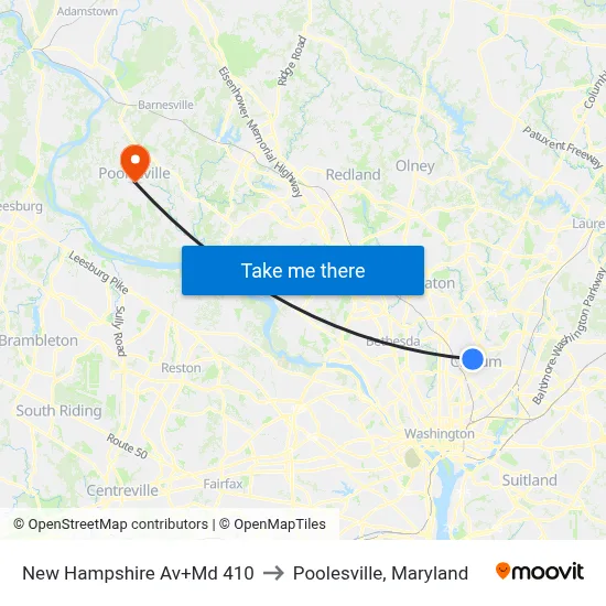 New Hampshire Av+Md 410 to Poolesville, Maryland map