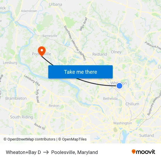 Wheaton+Bay D to Poolesville, Maryland map