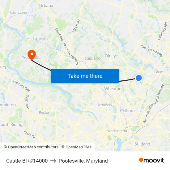 Castle Bl+#14000 to Poolesville, Maryland map