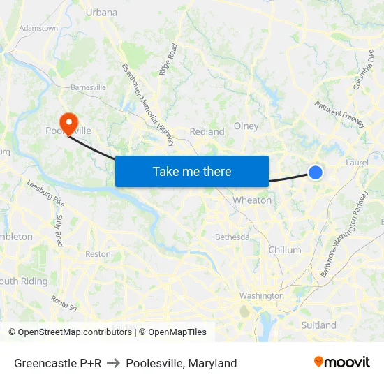 Greencastle P+R to Poolesville, Maryland map