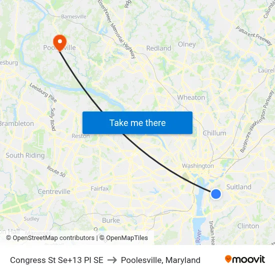 Congress St Se+13 Pl SE to Poolesville, Maryland map