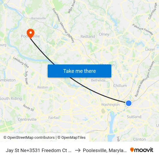 Jay St Ne+3531 Freedom Ct NE to Poolesville, Maryland map
