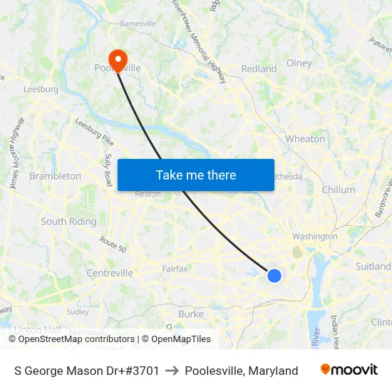 S George Mason Dr+#3701 to Poolesville, Maryland map