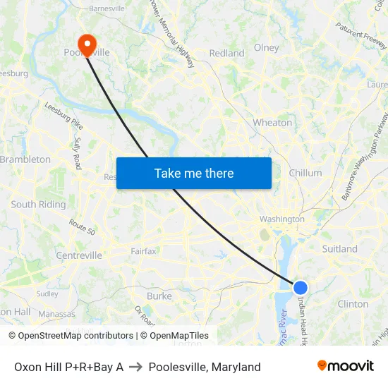 Oxon Hill P+R+Bay A to Poolesville, Maryland map