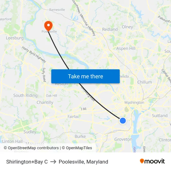 Shirlington+Bay C to Poolesville, Maryland map