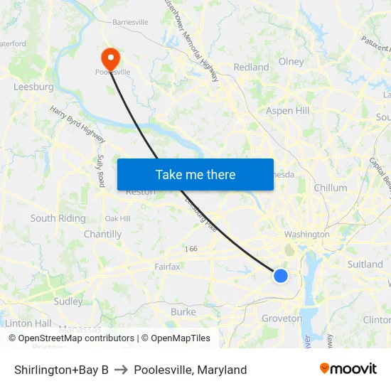 Shirlington+Bay B to Poolesville, Maryland map