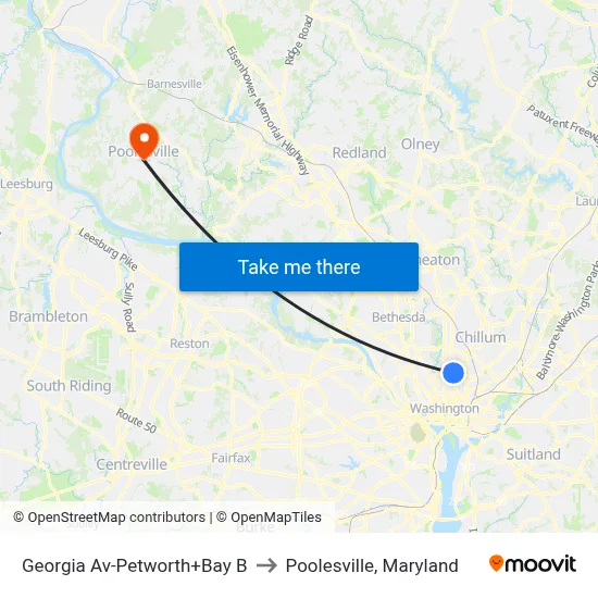 Georgia Av-Petworth+Bay B to Poolesville, Maryland map