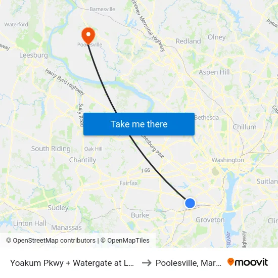 Yoakum Pkwy + Watergate at Landmark to Poolesville, Maryland map