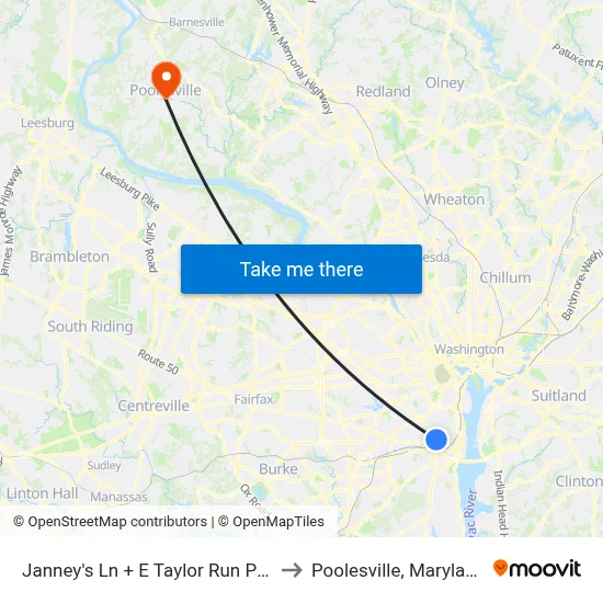 Janney's Ln + E Taylor Run Pky to Poolesville, Maryland map