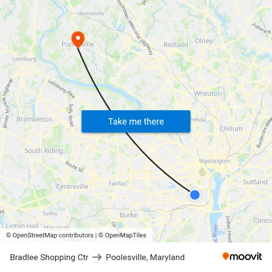 Bradlee Shopping Ctr to Poolesville, Maryland map