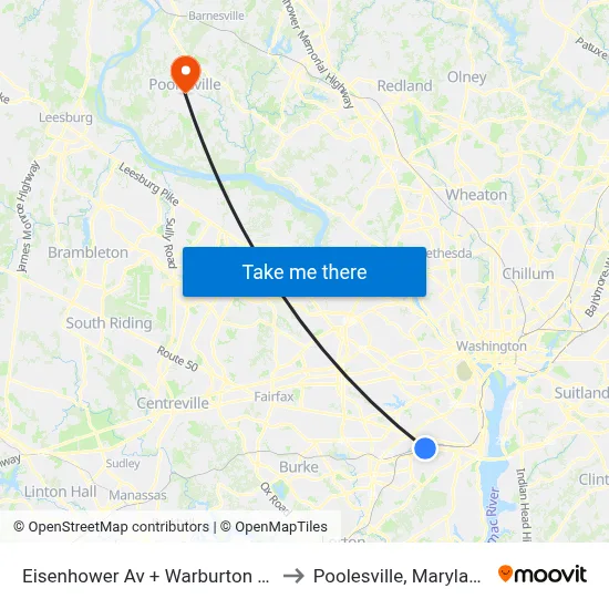 Eisenhower Av + Warburton St to Poolesville, Maryland map