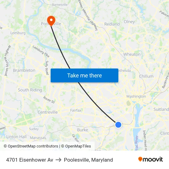 4701 Eisenhower Av to Poolesville, Maryland map
