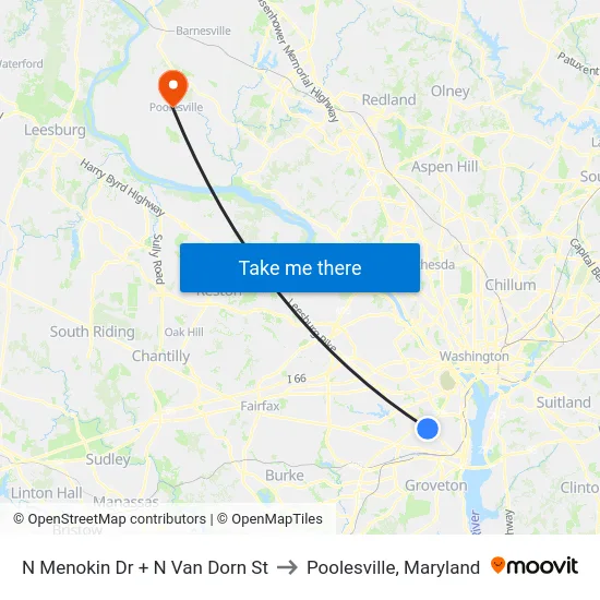 N Menokin Dr + N Van Dorn St to Poolesville, Maryland map