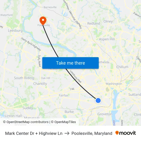 Mark Center Dr + Highview Ln to Poolesville, Maryland map