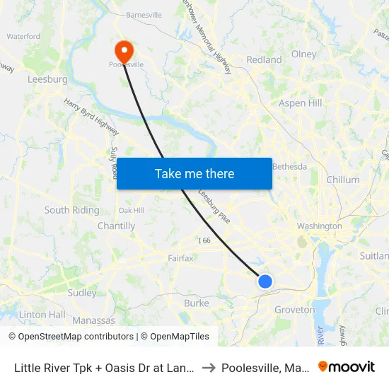 Little River Tpk + Oasis Dr at Landmark Plz to Poolesville, Maryland map