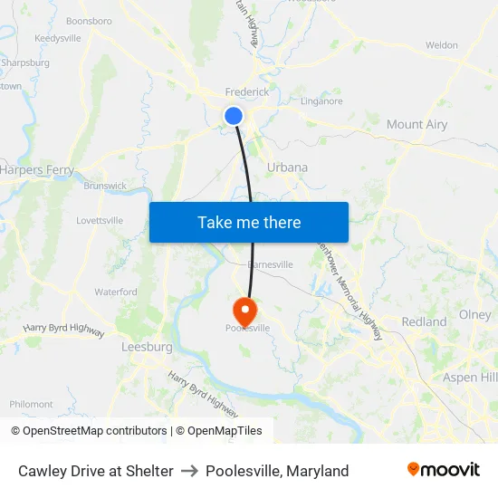 Cawley Drive at Shelter to Poolesville, Maryland map