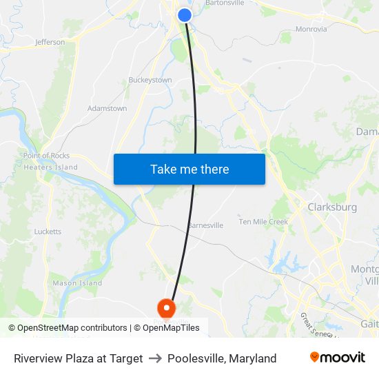 Riverview Plaza at Target to Poolesville, Maryland map