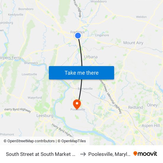 South Street at South Market Street to Poolesville, Maryland map