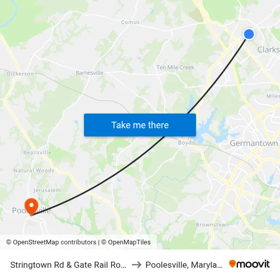Stringtown Rd & Gate Rail Road to Poolesville, Maryland map