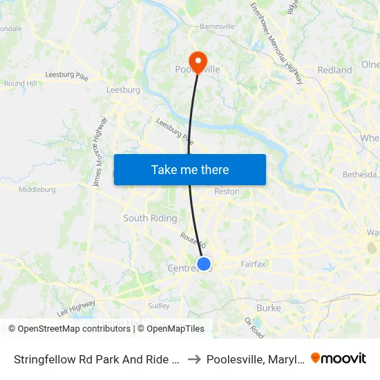 Stringfellow Rd Park And Ride Bay B to Poolesville, Maryland map