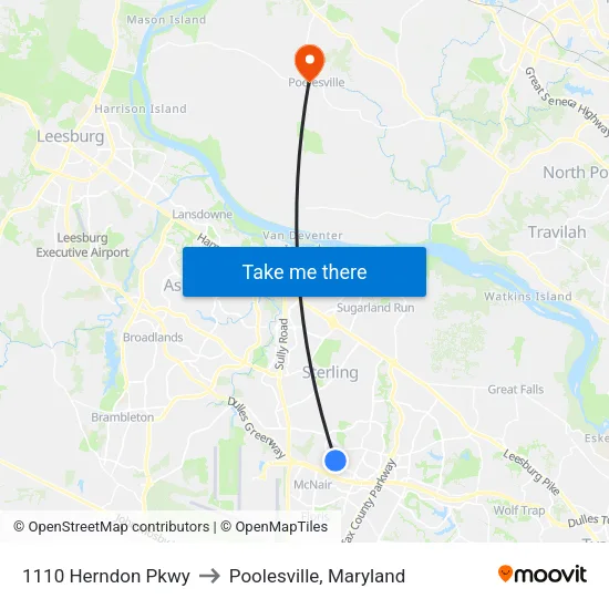 1110 Herndon Pkwy to Poolesville, Maryland map