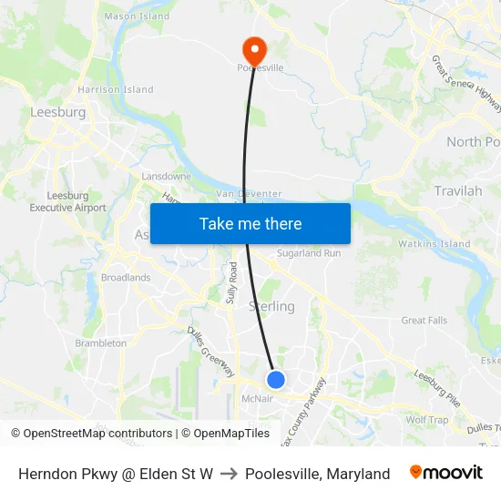 Herndon Pkwy @ Elden St W to Poolesville, Maryland map