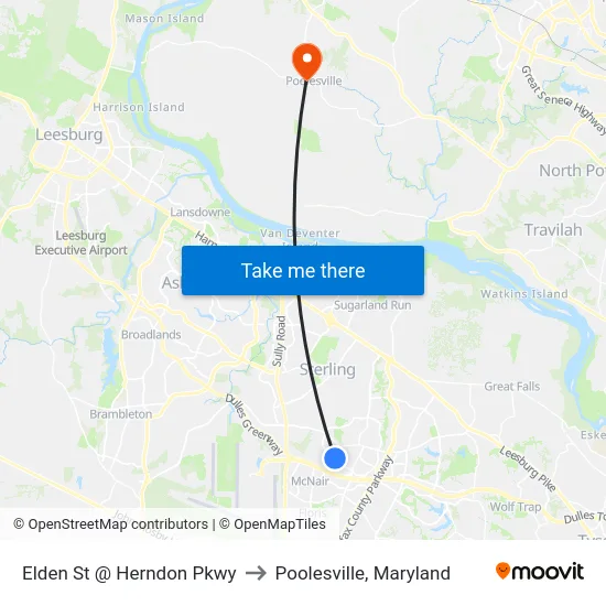 Elden St @ Herndon Pkwy to Poolesville, Maryland map