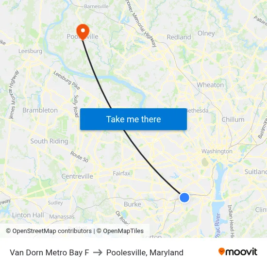 Van Dorn Metro Bay F to Poolesville, Maryland map